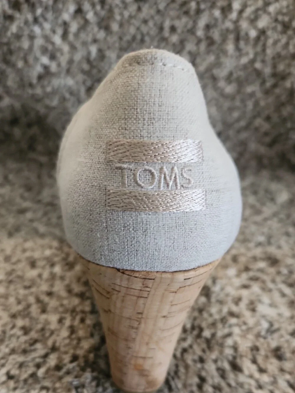 TOMS Canvas Cork Wedge Peep-Toe Heels Oyster Color